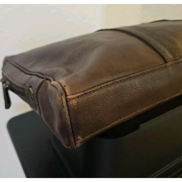 VTG Fossil Brown Leather Bag Briefcase Laptop Messenger READ* 15x12 - Picture 7 of 11